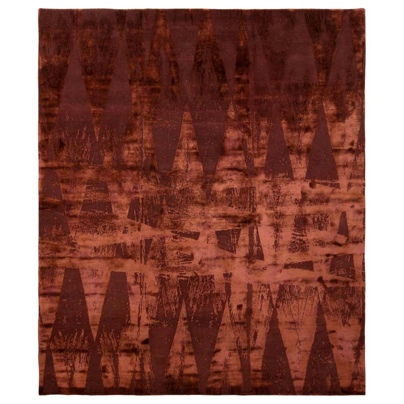 Rug and Kilim's Contemporary Burgundy Diamond Wool and Silk Rug For ...