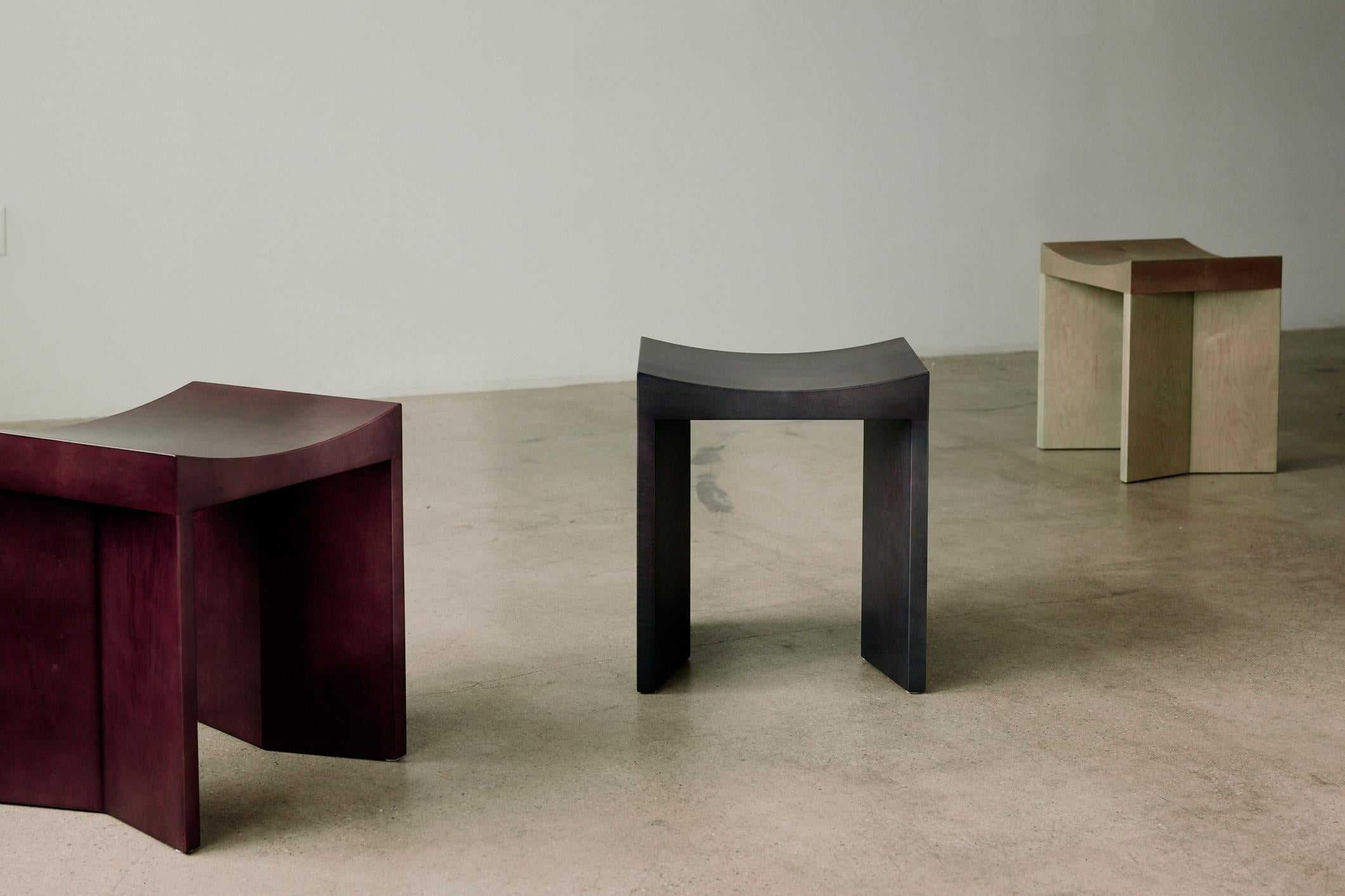 Dyed Contemporary Deep Purple Burgundy Arc Stool in Solid Hardwood Maple by JUNTOS For Sale