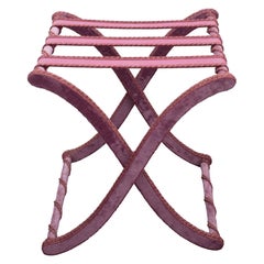 Contemporary Burgundy Velvet Folding Table with Fine Rope Trim