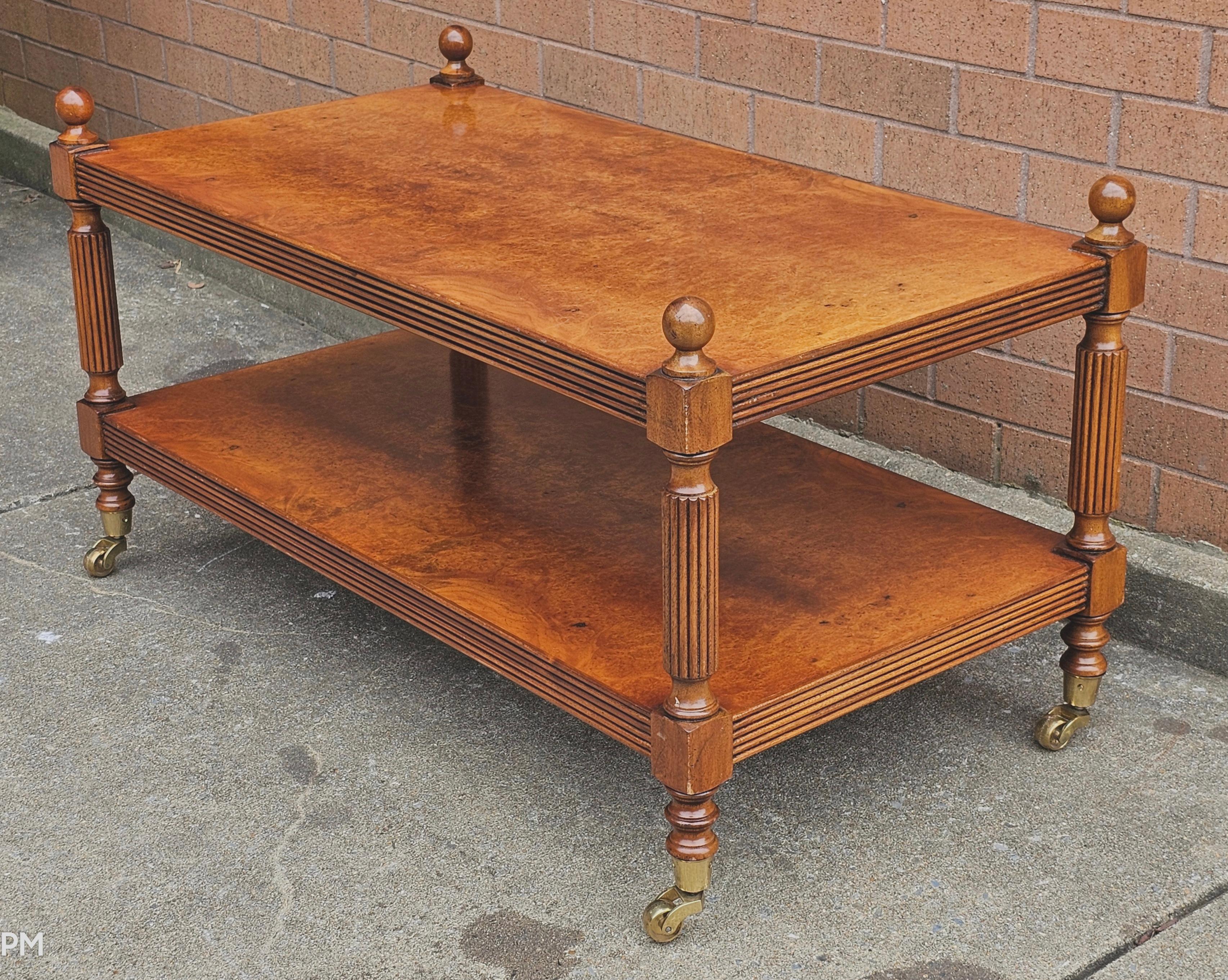 Contemporary Burl Fruitwood Tier Rolling Coffee Table (Sonstiges) im Angebot