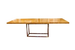 Contemporary Burlwood Extendable Dining Table W/ Brass and Chrome Base by Adler