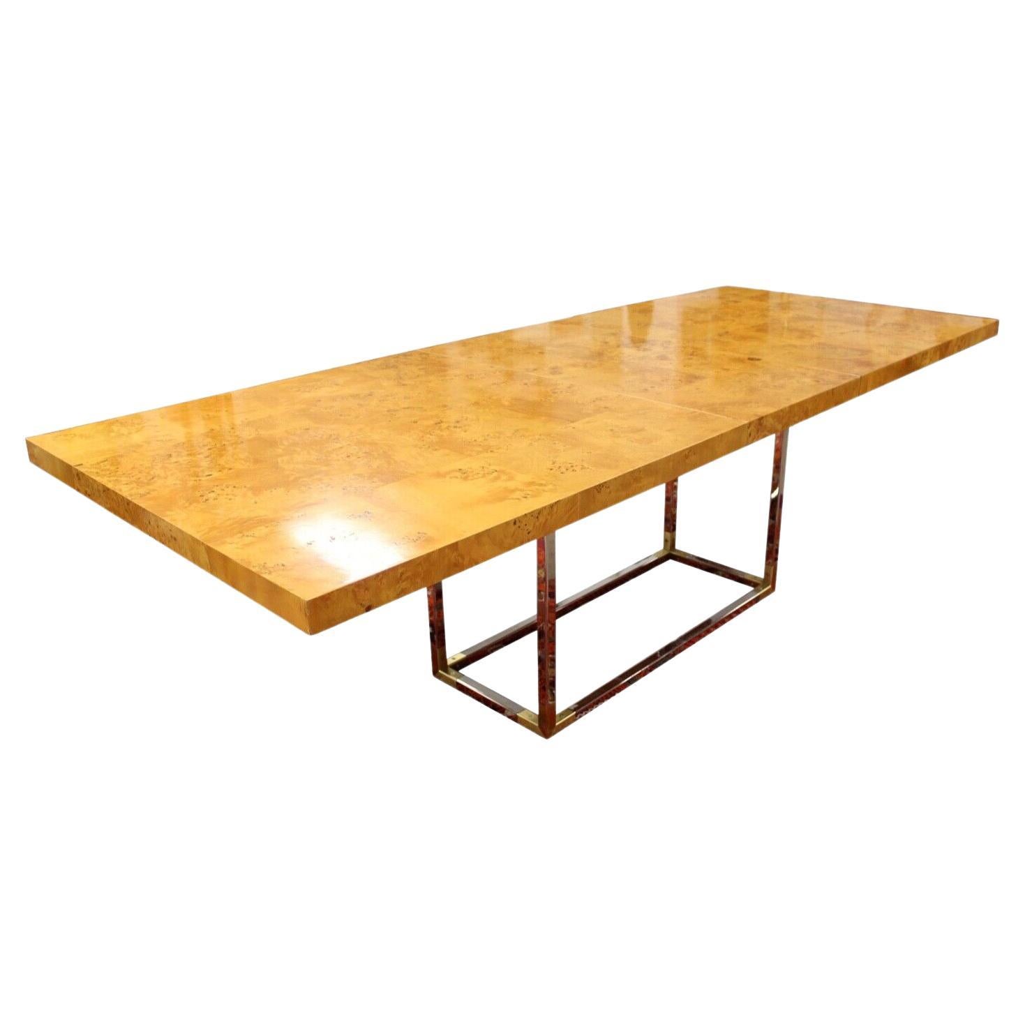 Contemporary Burlwood Extendable Dining Table W/ Brass and Chrome Base by Adler