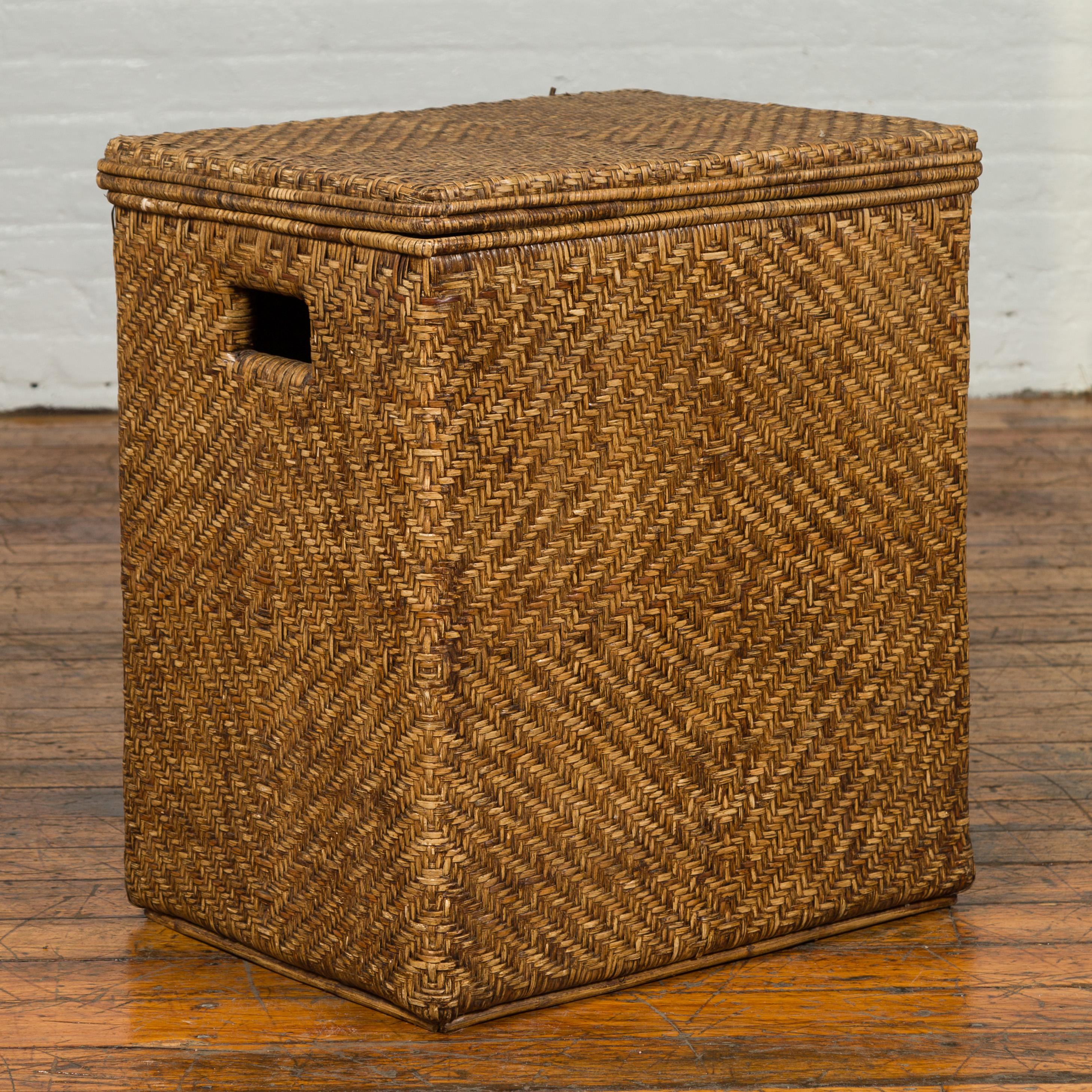 Burmese Handwoven Rattan Storage Box Hamper with Pierced Handles 2