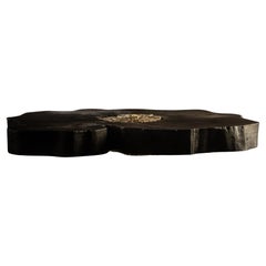 Contemporary Burned and oiled Chestnut wood - Cast Brass Lava table