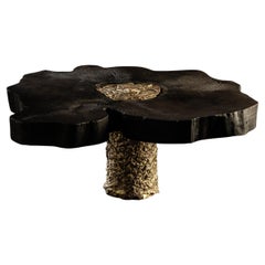 Contemporary Burned and oiled Chestnut wood - Cast Brass Lava table