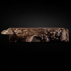 Contemporary Burned and polished White Chestnut wood - Cast Brass Tondel Bench