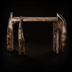 Contemporary Burned and waxed oak - cast brass Megalith console