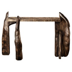 Contemporary Rovere bruciato e cerato - console Megalith in ottone fuso