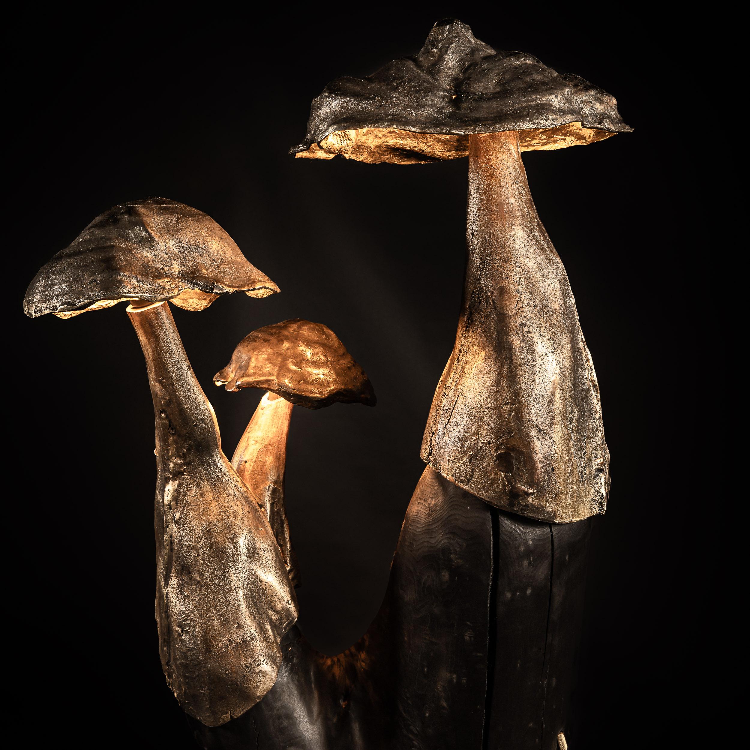 Albero di pioppo bruciato e cerato contemporaneo con lampada da terra in ottone fuso Tondel 03 In condizioni Nuovo in vendita a 1204, CH