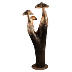 Contemporary Burned and Waxed Poplar Tree with Cast Brass Floorlamp Tondel 03