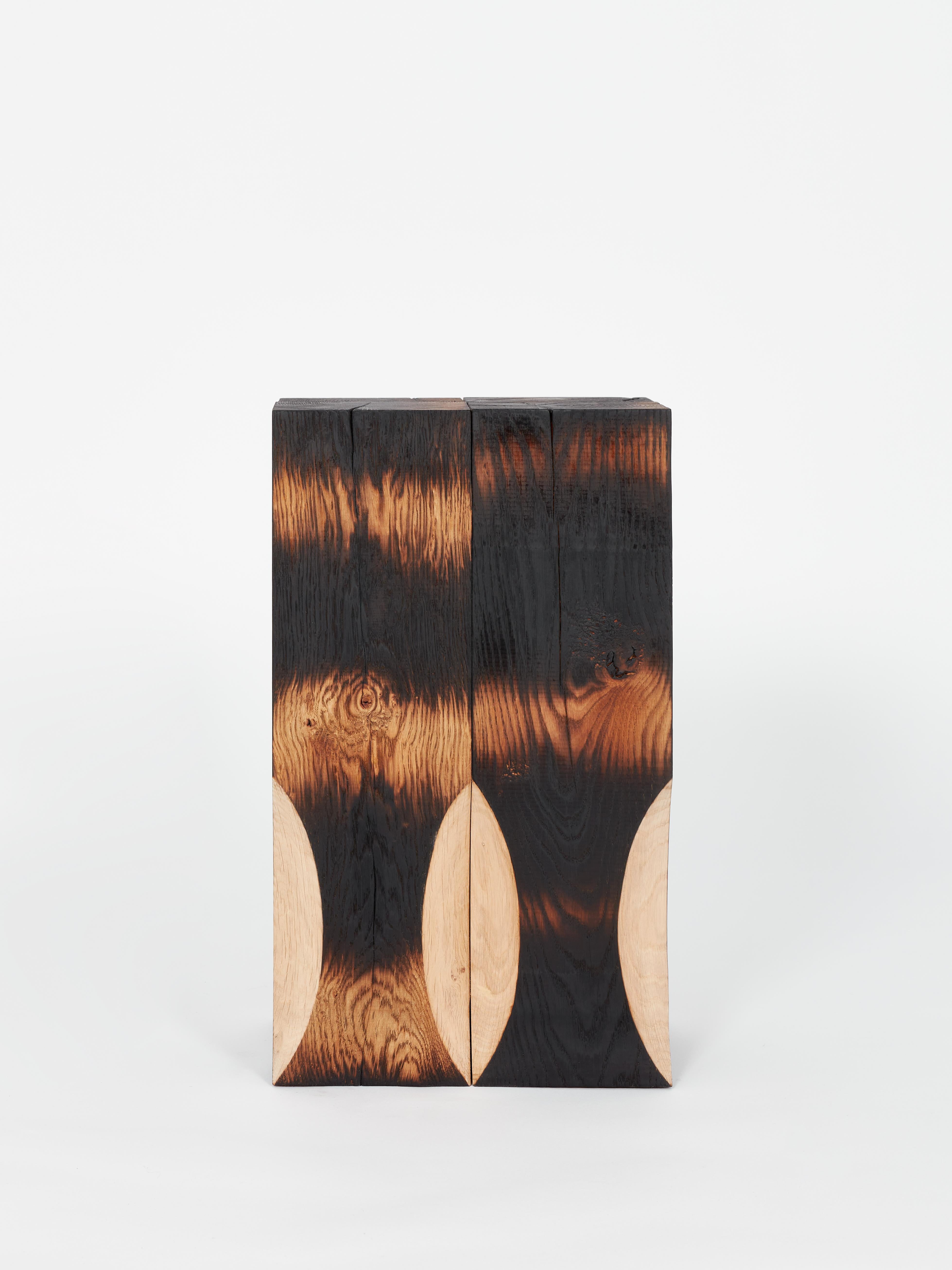 Hand-Crafted Contemporary burned Go Shun stool by Yoon Shun For Sale