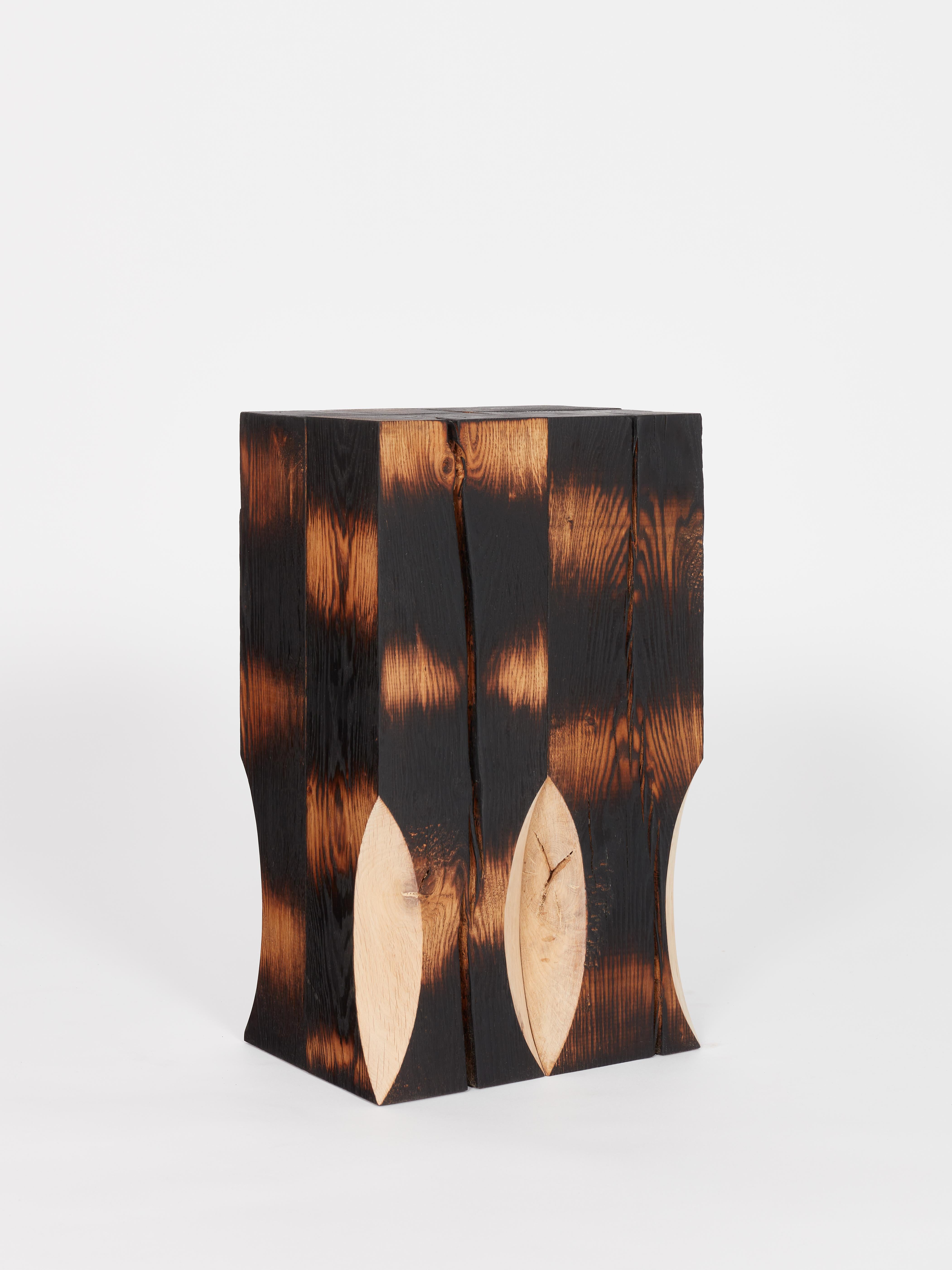 Wood Contemporary burned Go Shun stool by Yoon Shun For Sale