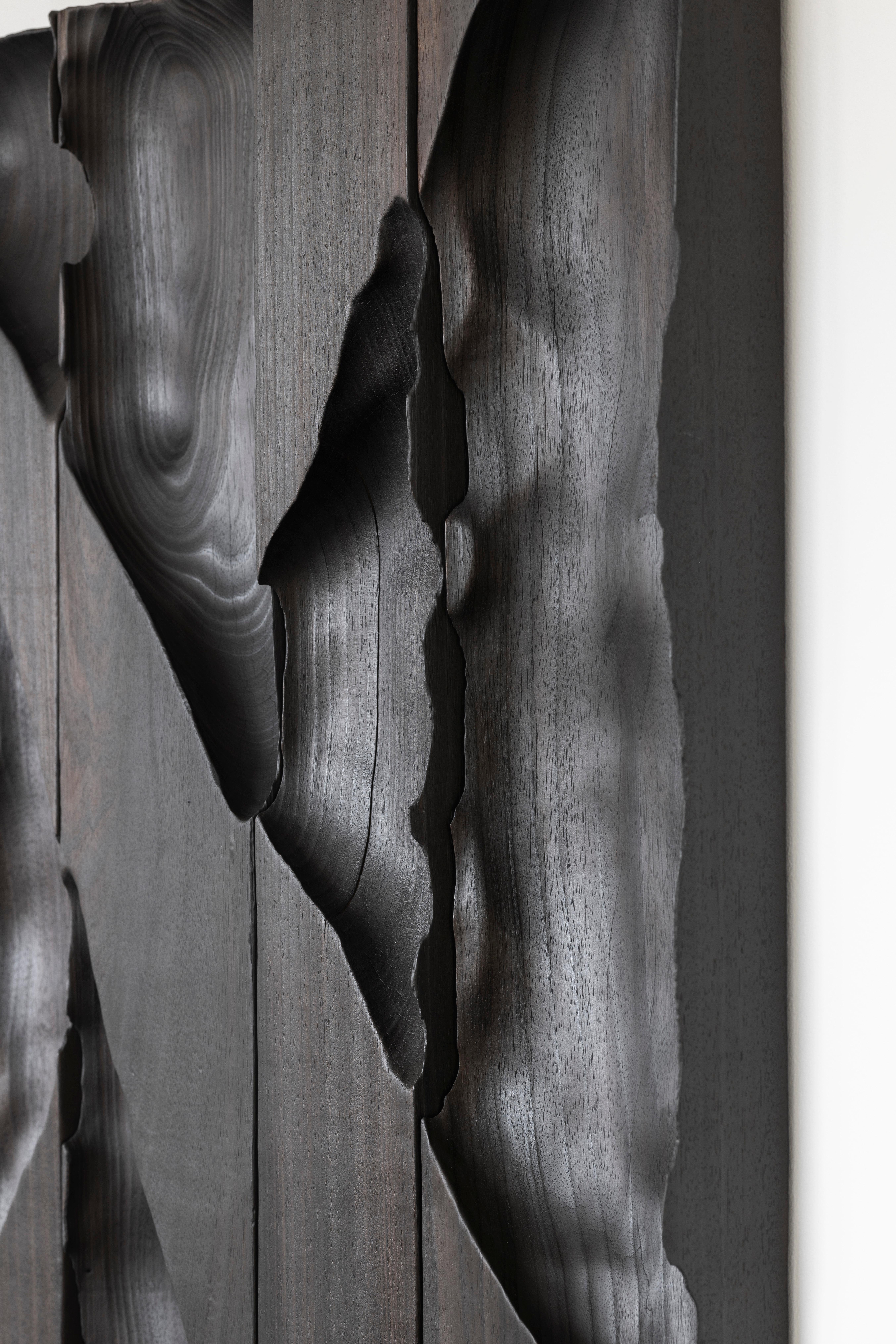 Pièce murale contemporaine en bois tendre brûlé Ukiyo 032 par Katrien Doms en vente 6