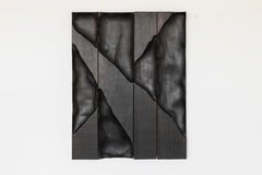 Contemporary burned soft wood Ukiyo 032 wall piece by Katrien Doms