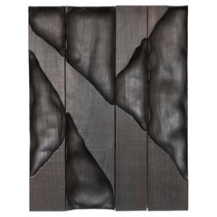 Pièce murale contemporaine en bois tendre brûlé Ukiyo 032 par Katrien Doms