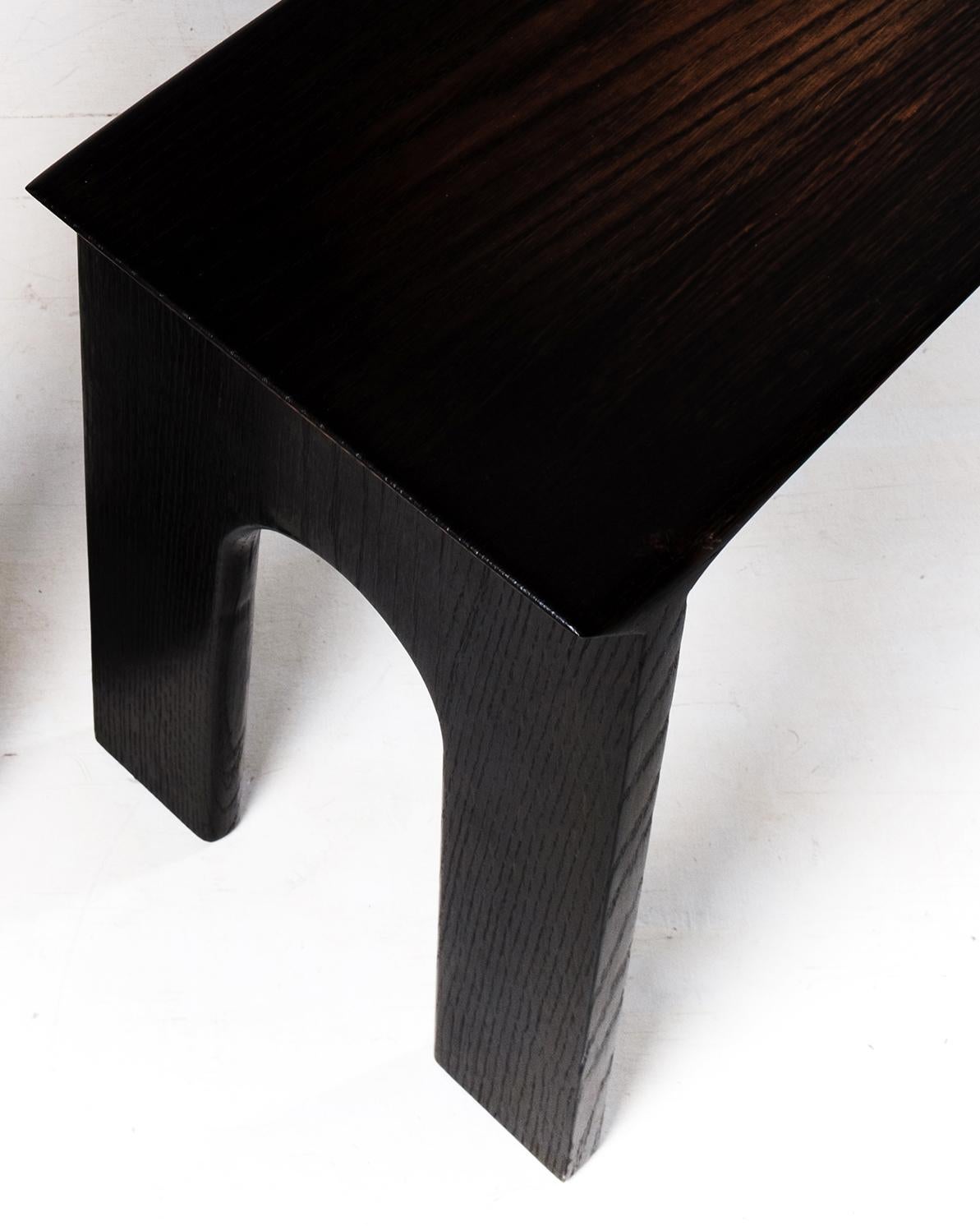 Dutch Contemporary Burned Solid Oak Bench 110cm, Kuro Collection, by Lukas Cober