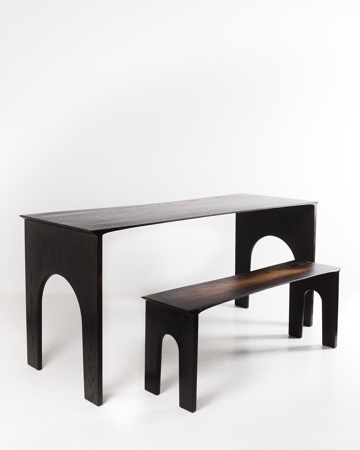 Hand-Crafted Contemporary Burned Solid Oak Bench 110cm, Kuro Collection, by Lukas Cober