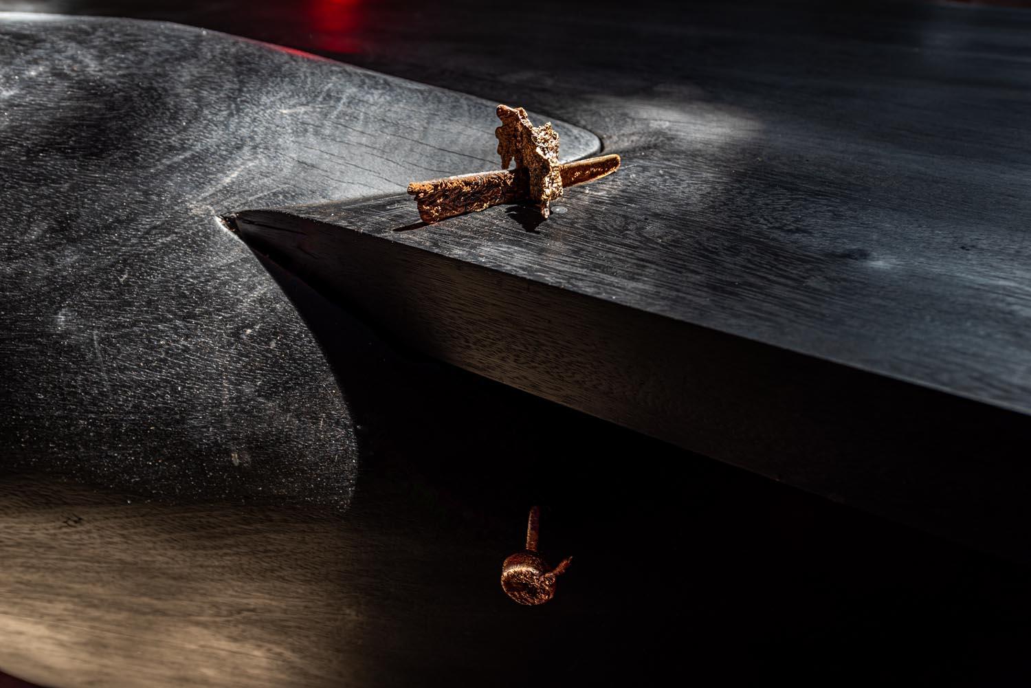 Hand-Crafted Contemporary burned Zazange & Bronze 'The Egg' Dining table For Sale
