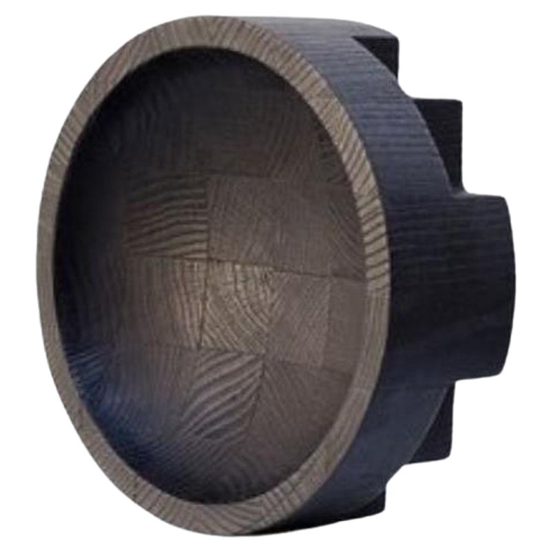 Contemporary Burnt and Wazed Oak Large Black Disk Tray by Arno Declercq