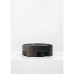Contemporary Burnt and Wazed Oak Small Black Disk Tray by Arno Declercq