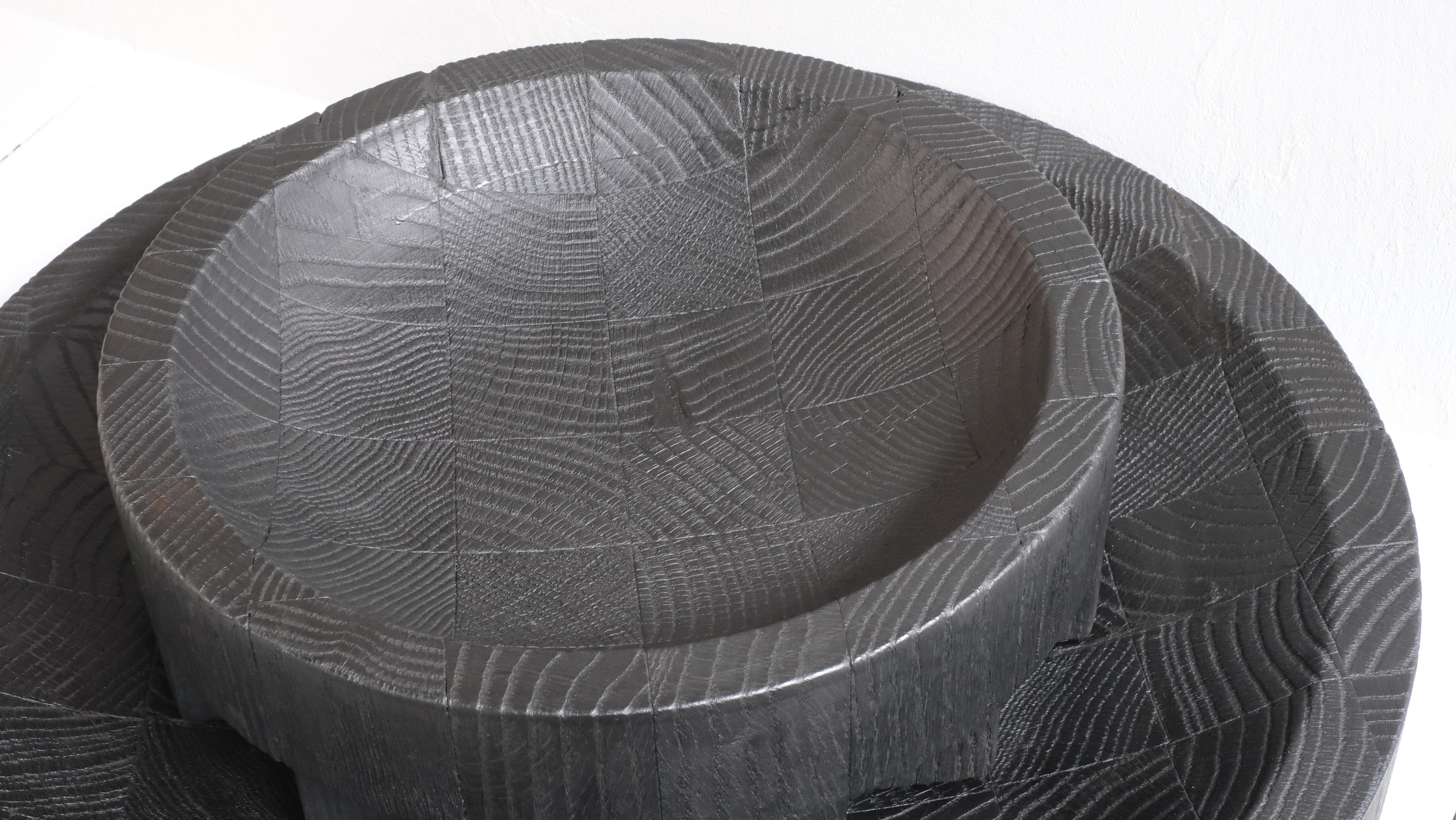 Contemporary Burnt and Wazed Oak Sma;l Black Disk Tray by Arno Declercq For Sale 2
