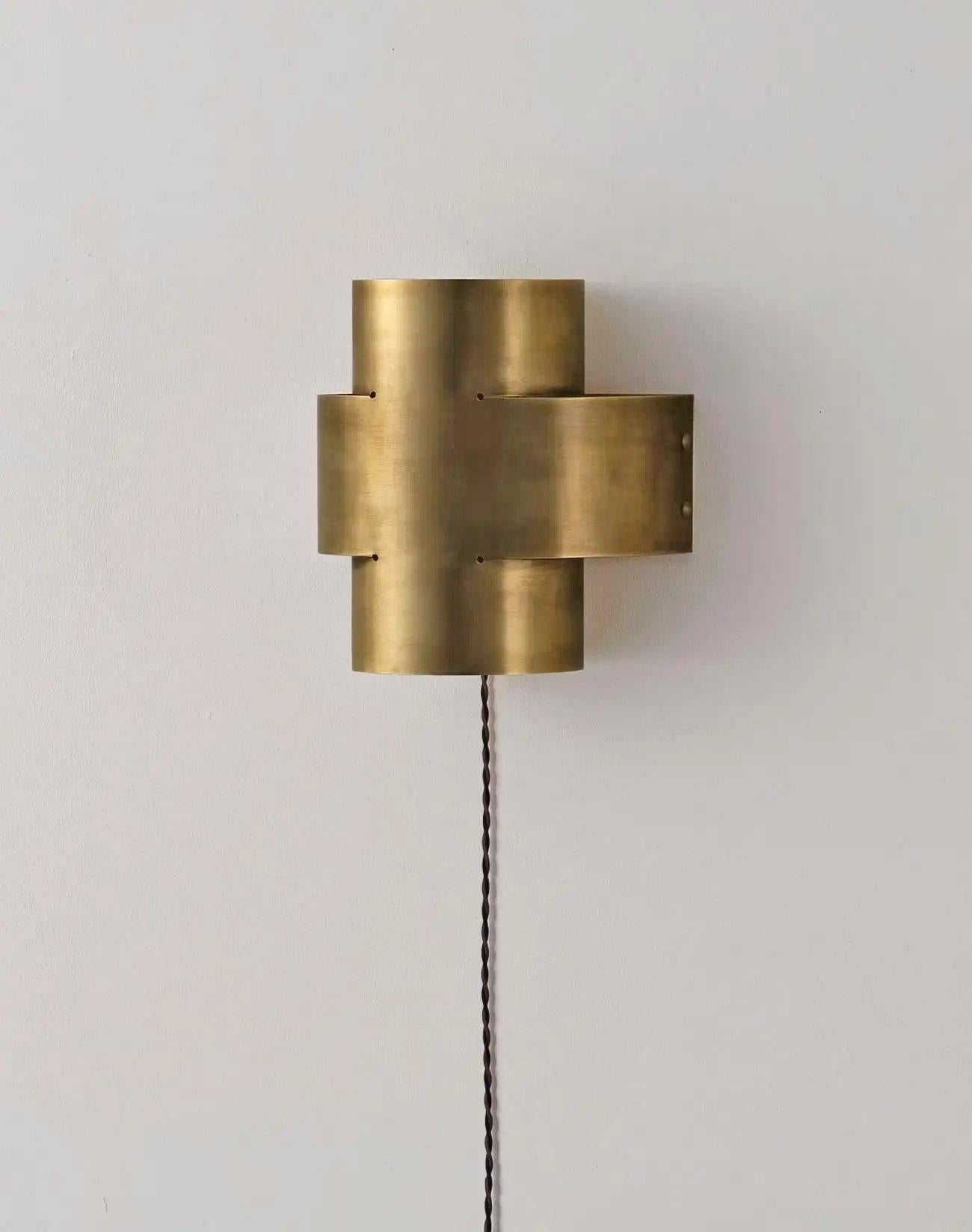 Post-Modern Contemporary Burnt Brass Wall Hanging Applique, Plus Pair Lamp by Paul Matter For Sale