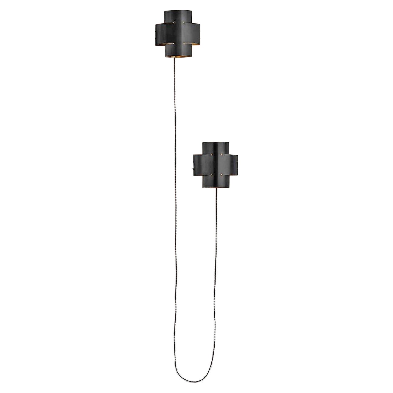 Contemporary Hängeapplikation aus gebranntem Messing, Plus Pair Lampe von Paul Matter