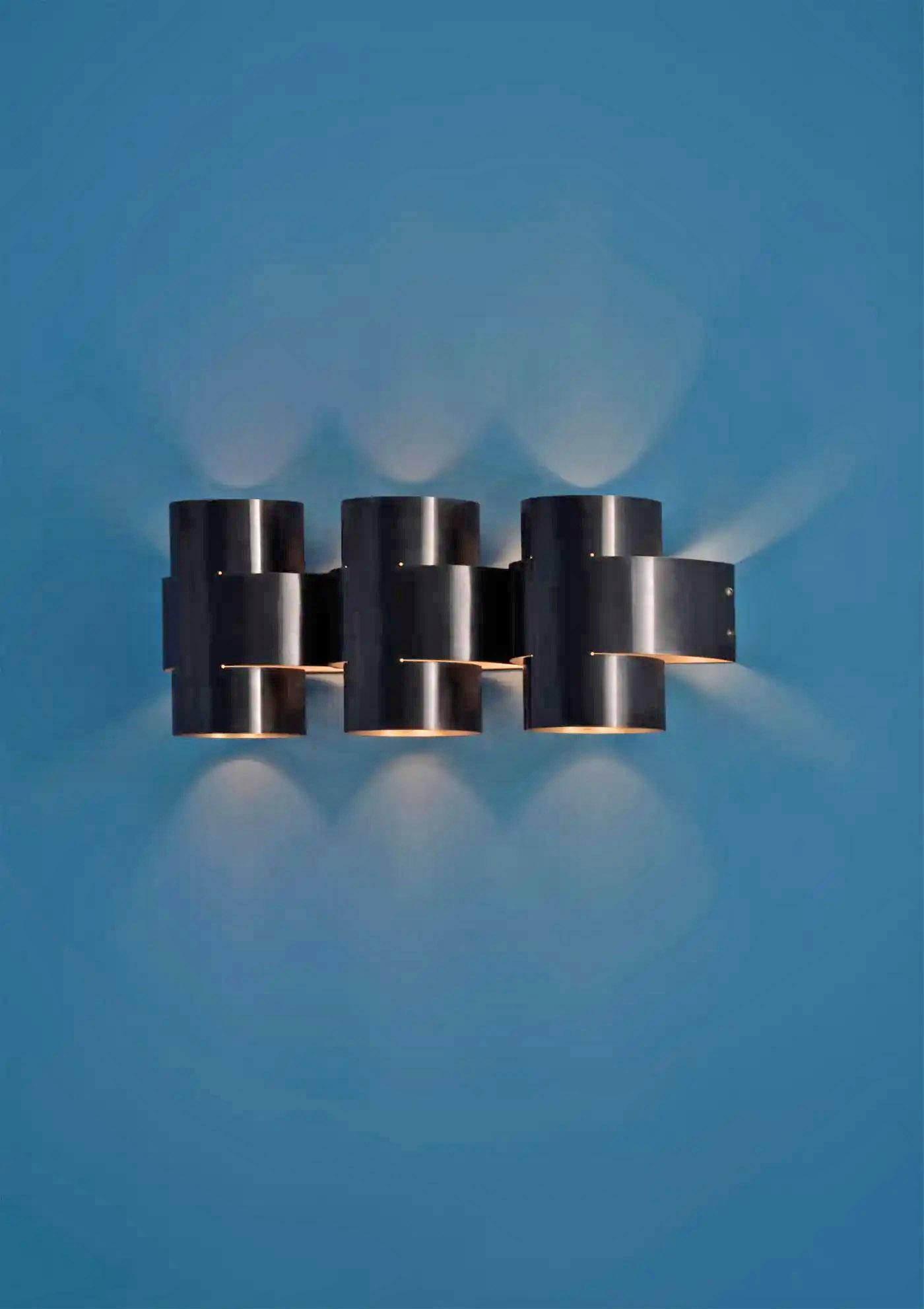 Post-Modern Contemporary Burnt Brass Wall Sconce, Plus Three Large Lamp by Paul Matter For Sale