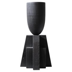 Contemporary Burnt Iroko Wood Goblet Vase with Geometric Base by Arno Declercq