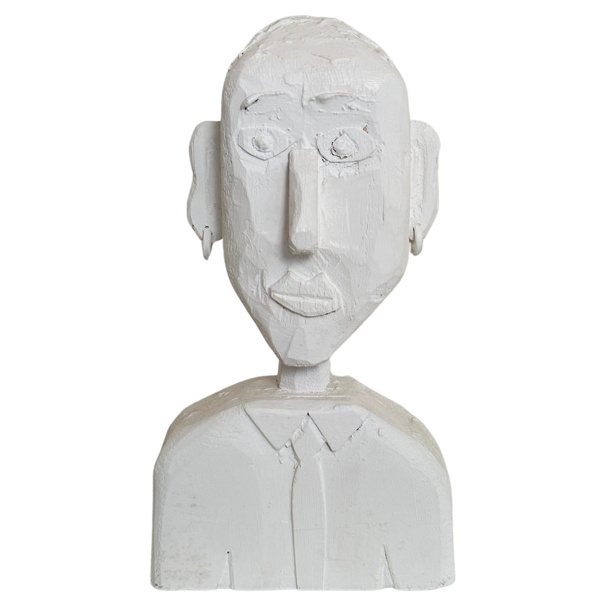 Contemporary Bust of a Man made out of carved and painted Pine, 2023 For Sale