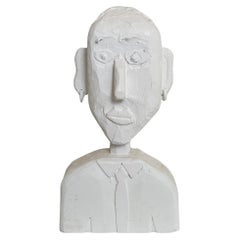 Contemporary Büste eines Mannes aus geschnitztem und bemaltem Kiefernholz, 2023