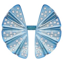 Bague papillon ouverte contemporaine en titane bleu avec diamants