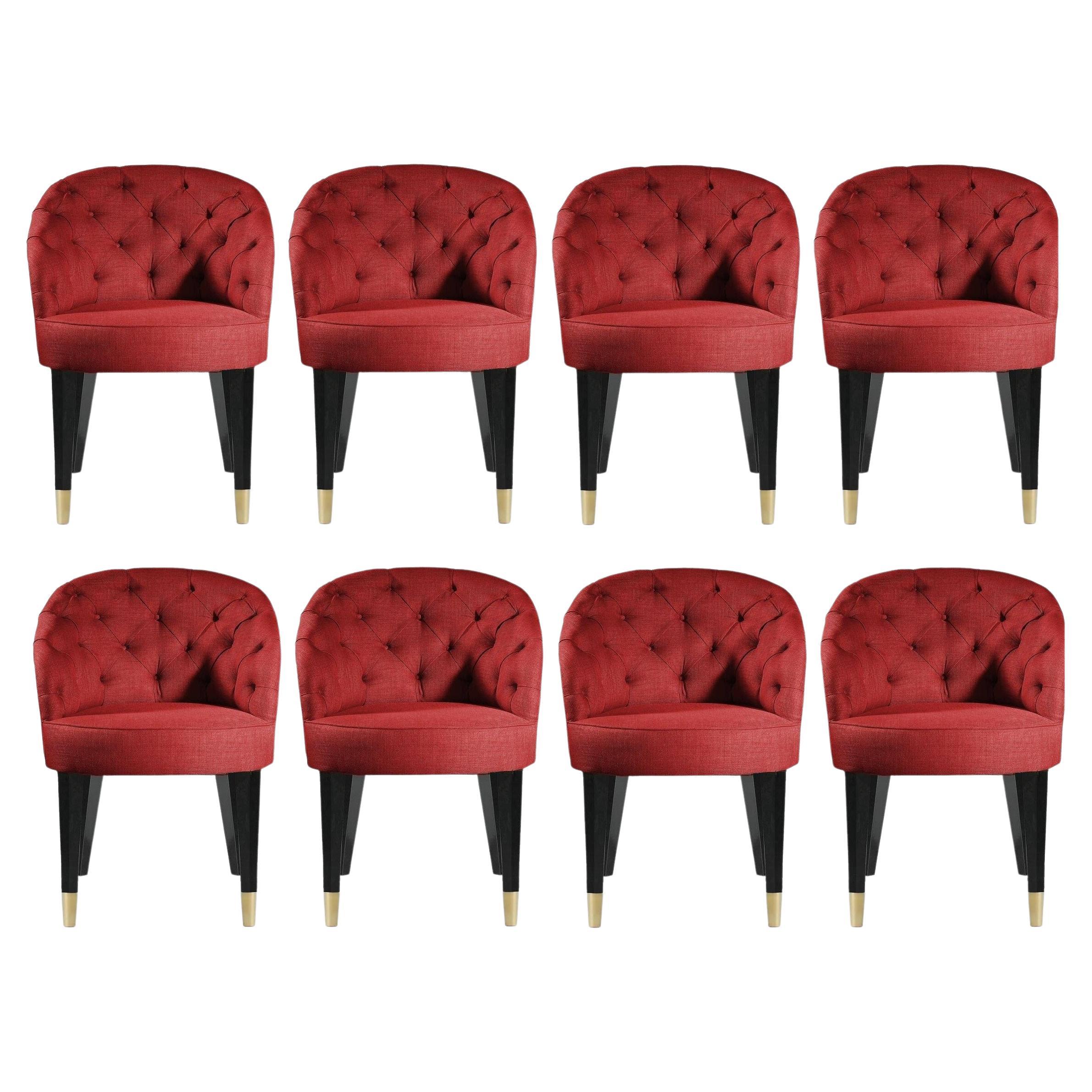 Zeitgenössische Esszimmerstühle mit geknöpfter Rückenlehne, 8er-Set