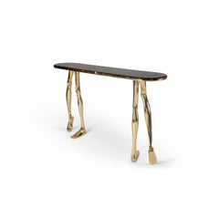 Contemporary Monroe Console Table in Polished Brass, Emperador Marble Tabletop
