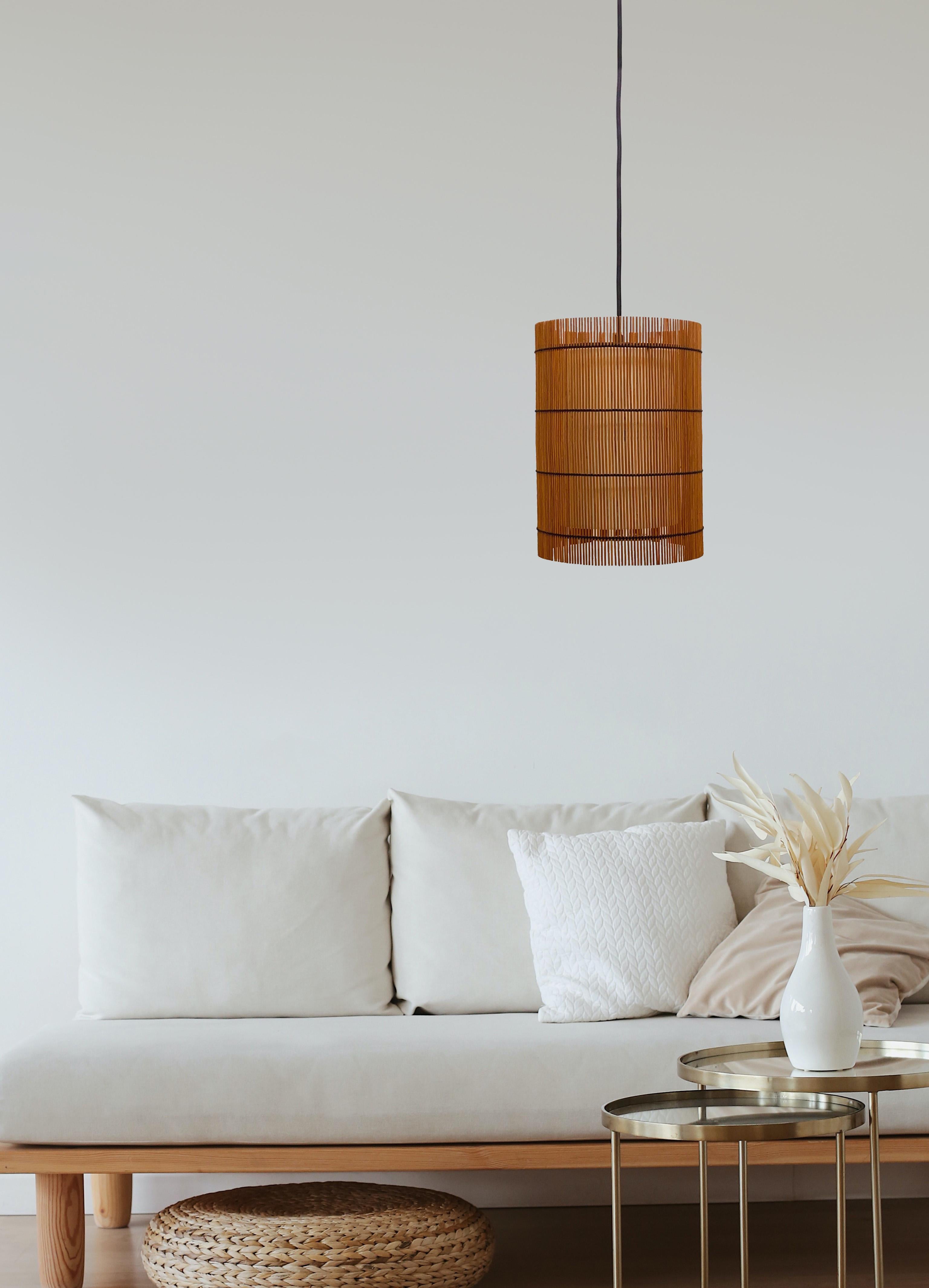 Contemporary, Handmade Pendant Lamp, Bamboo Cherry, by Mediterranean Objects For Sale 1