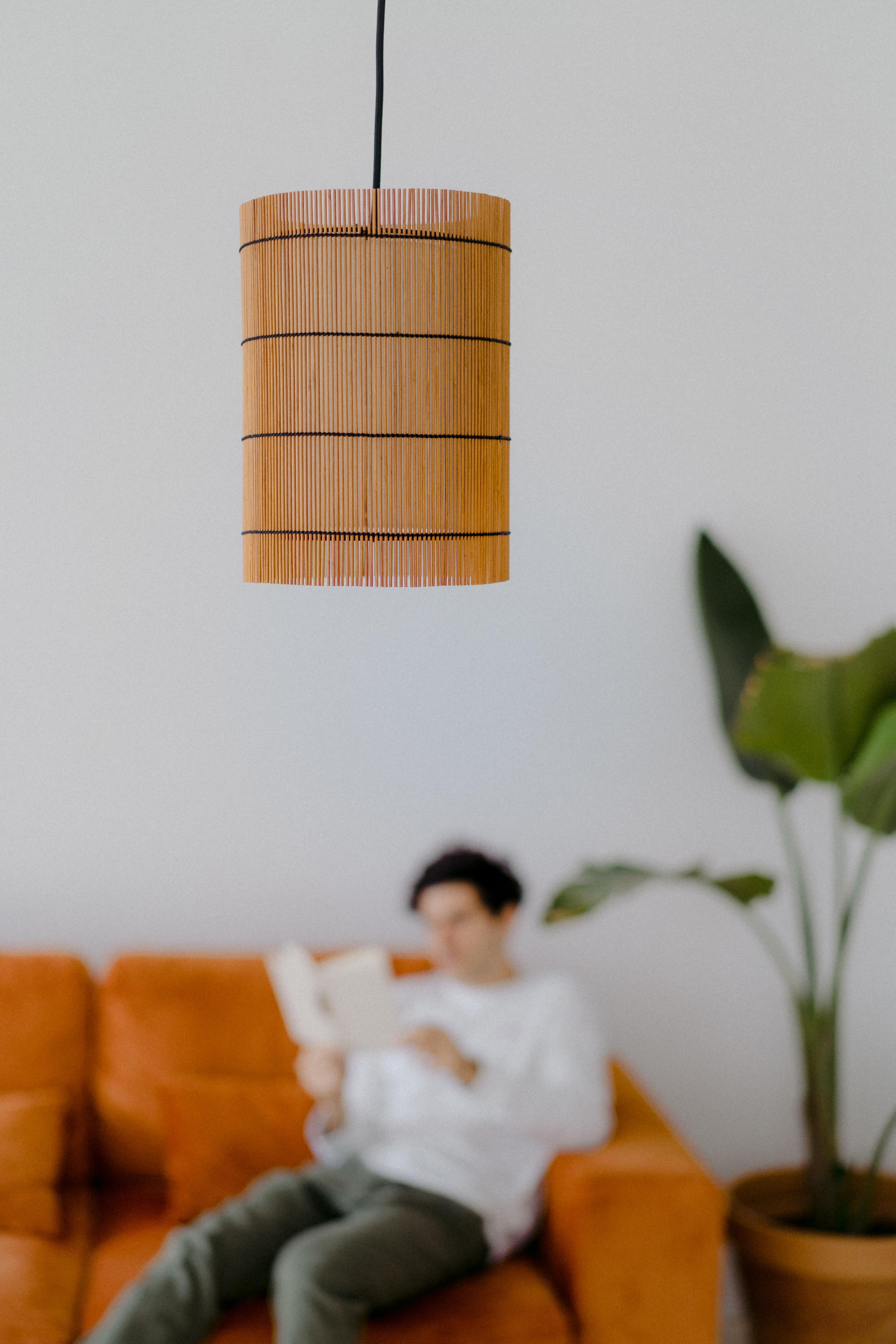 Hand-Crafted Contemporary, Handmade Pendant Lamp, Bamboo Cherry, by Mediterranean Objects For Sale