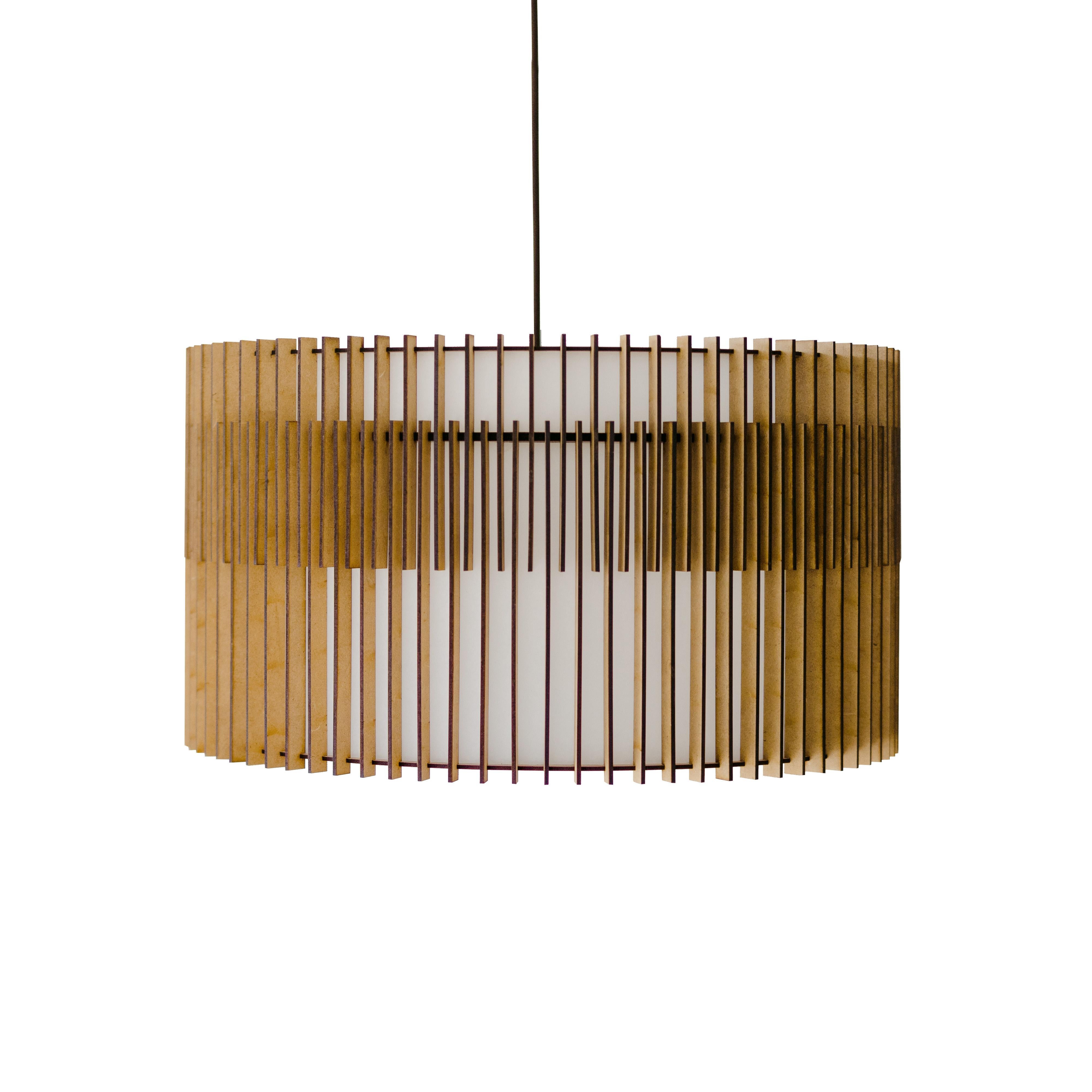 Contemporary, Handmade Pendant Lamp, Natural MDF Wood, by Mediterranean Objects For Sale