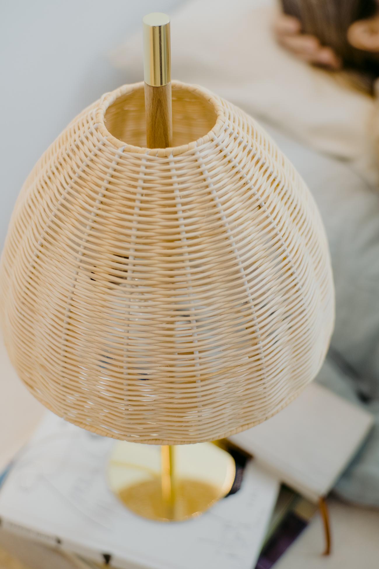 Contemporary, Handmade, Table Lamp, Natural Rattan, White For Sale 3