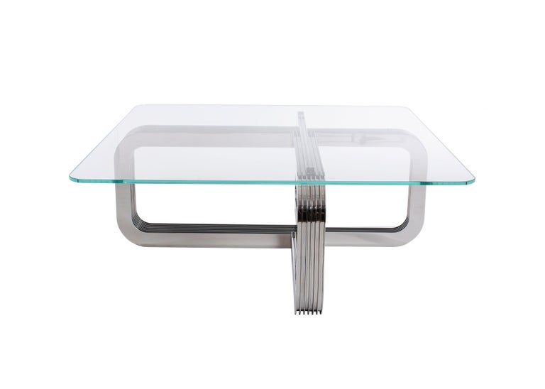 Contemporary Glass and Chrome Coffee Table, Ebb and Flow Handmade For