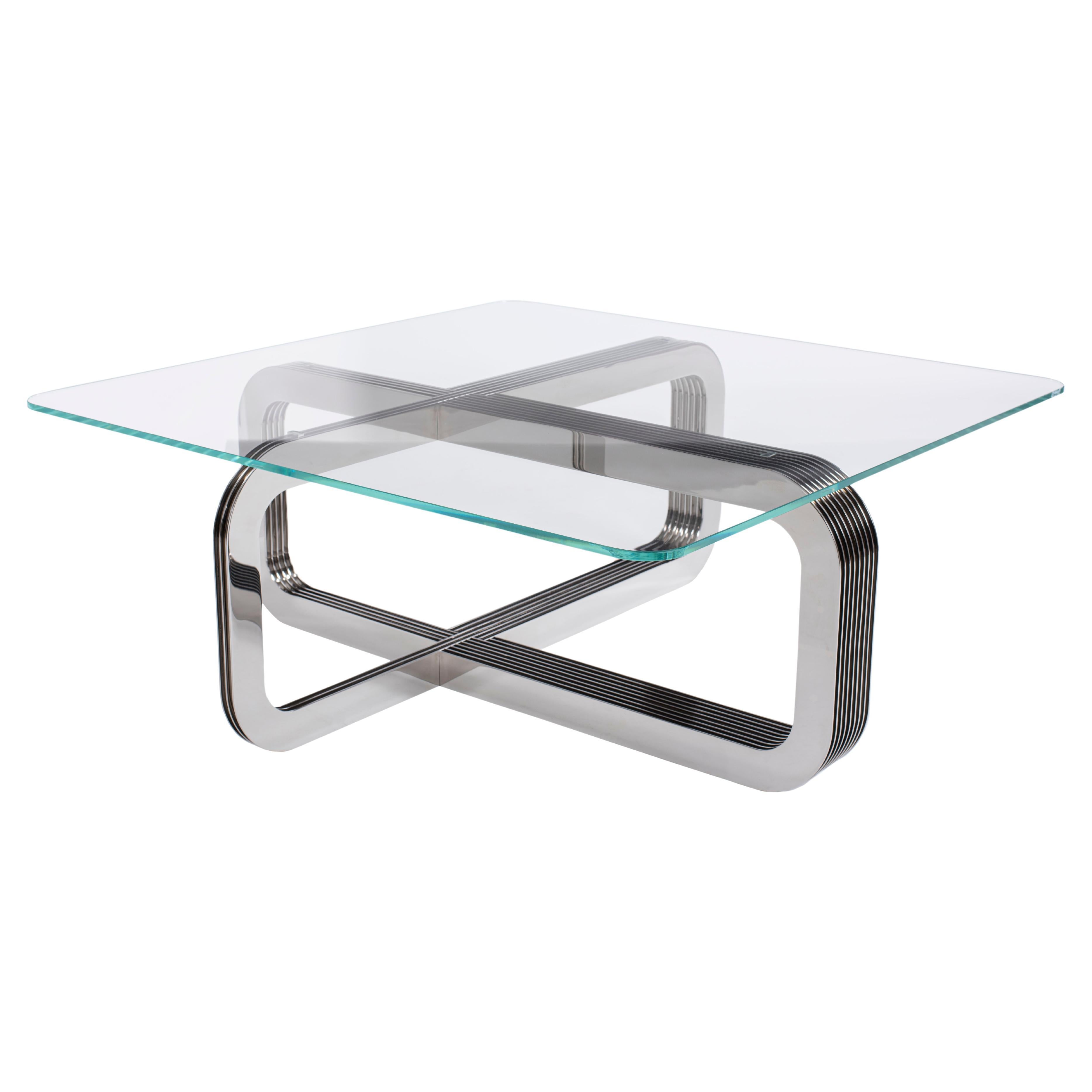 Contemporary Glass and Chrome Coffee Table, Ebb & Flow Handmade For Sale