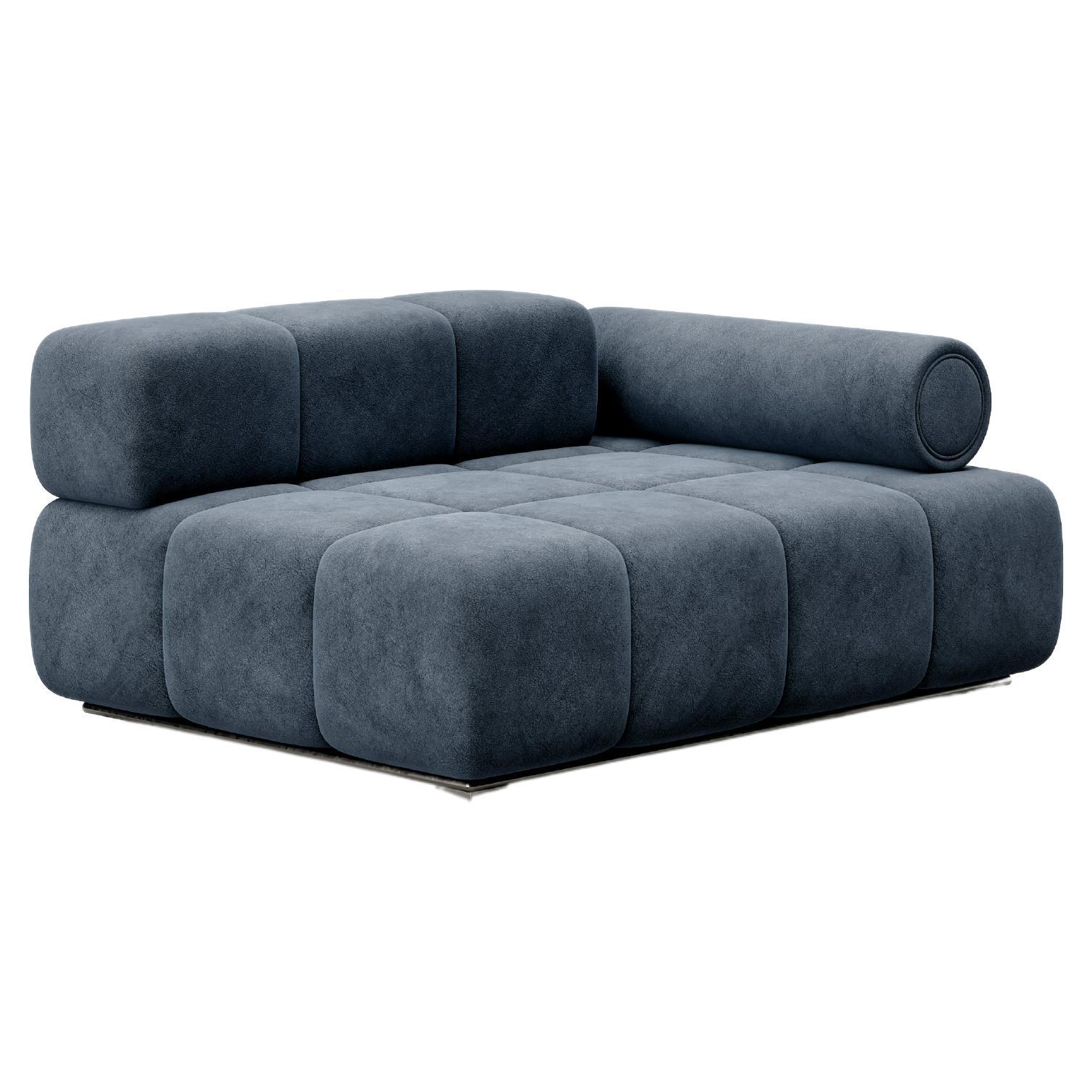 Contemporary Modular Sofa Settee in Velvet Blue Marine with metal base For Sale