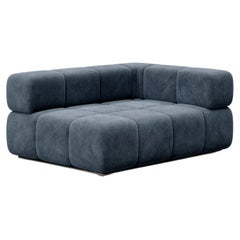 Settee de canapé modulaire contemporain en velours bleu marine avec base métallique