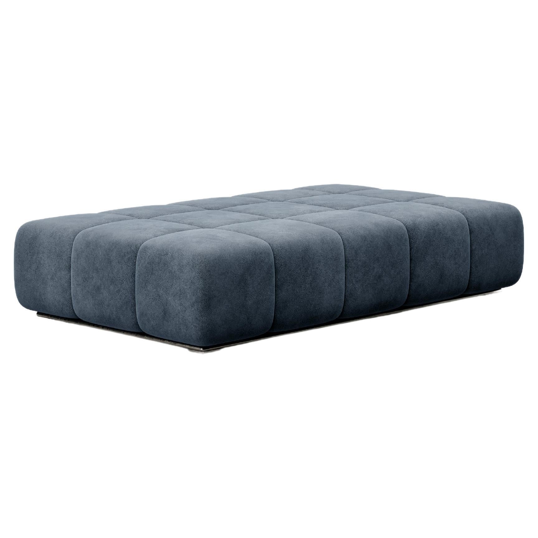 Contemporary Modular Sofa Settee in Velvet Blue Marine with metal base For Sale
