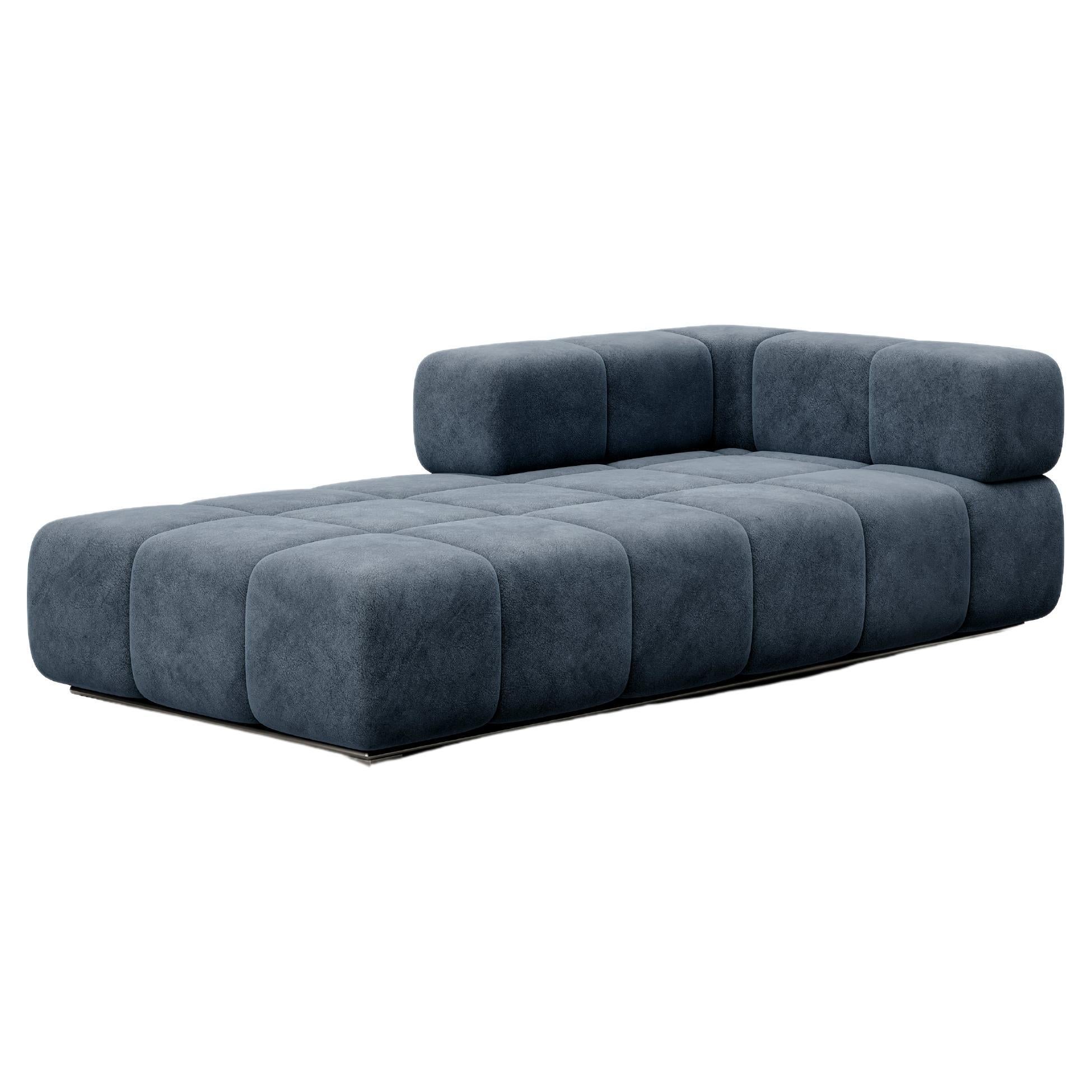 Contemporary Modular Sofa Settee in Velvet Blue Marine with metal base