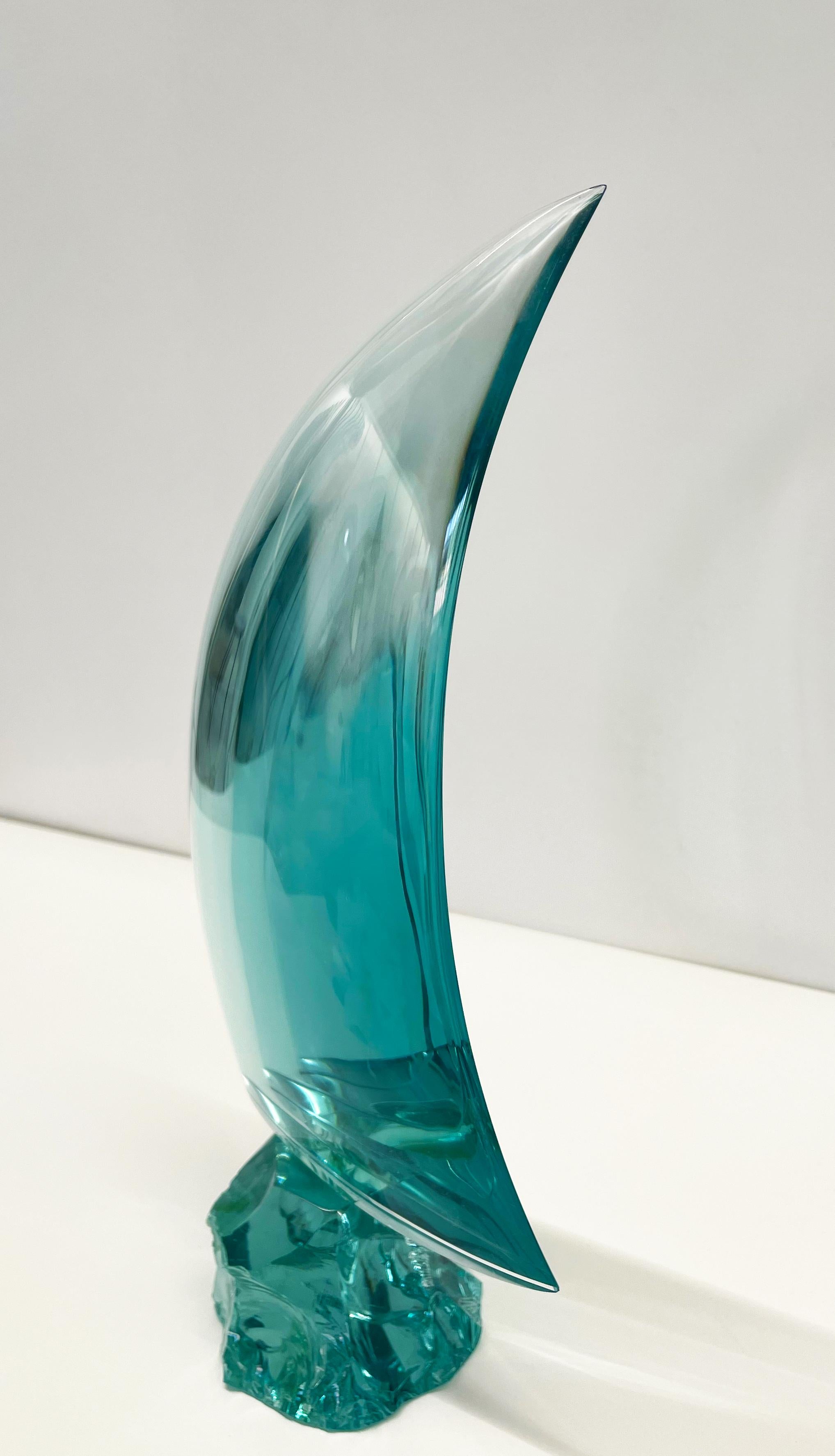 Glass Contemporary 'Sail' Handmade Aquamarine Crystal Sculpture by Ghirò Studio For Sale