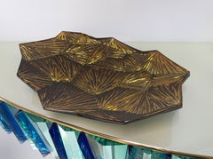 Contemporary 'Amber' Artistic Bowl Amber and Gold Crystal by Ghirò Studio