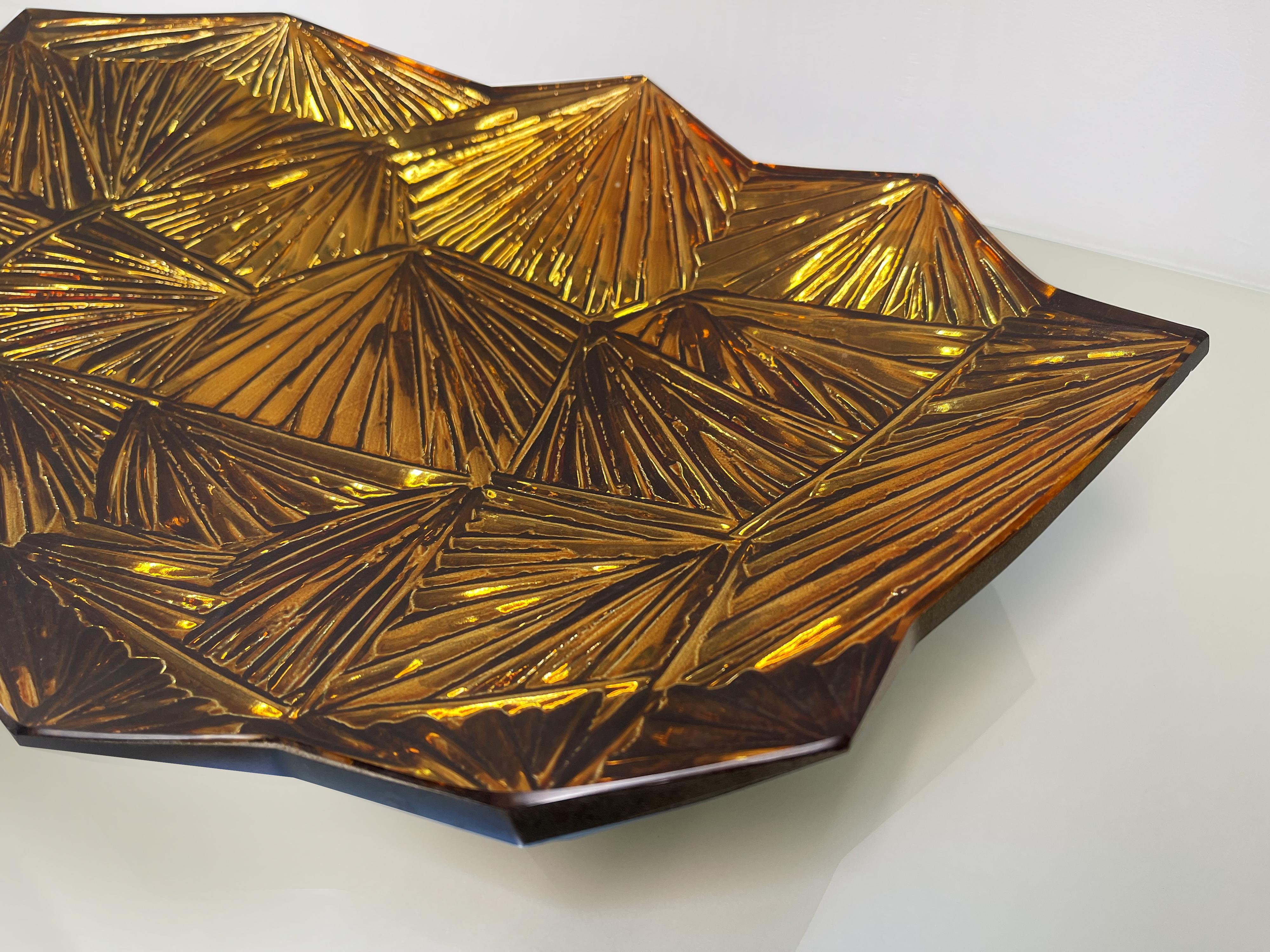 Modern Contemporary 'Amber' Artistic Bowl Amber and Gold Crystal by Ghirò Studio For Sale