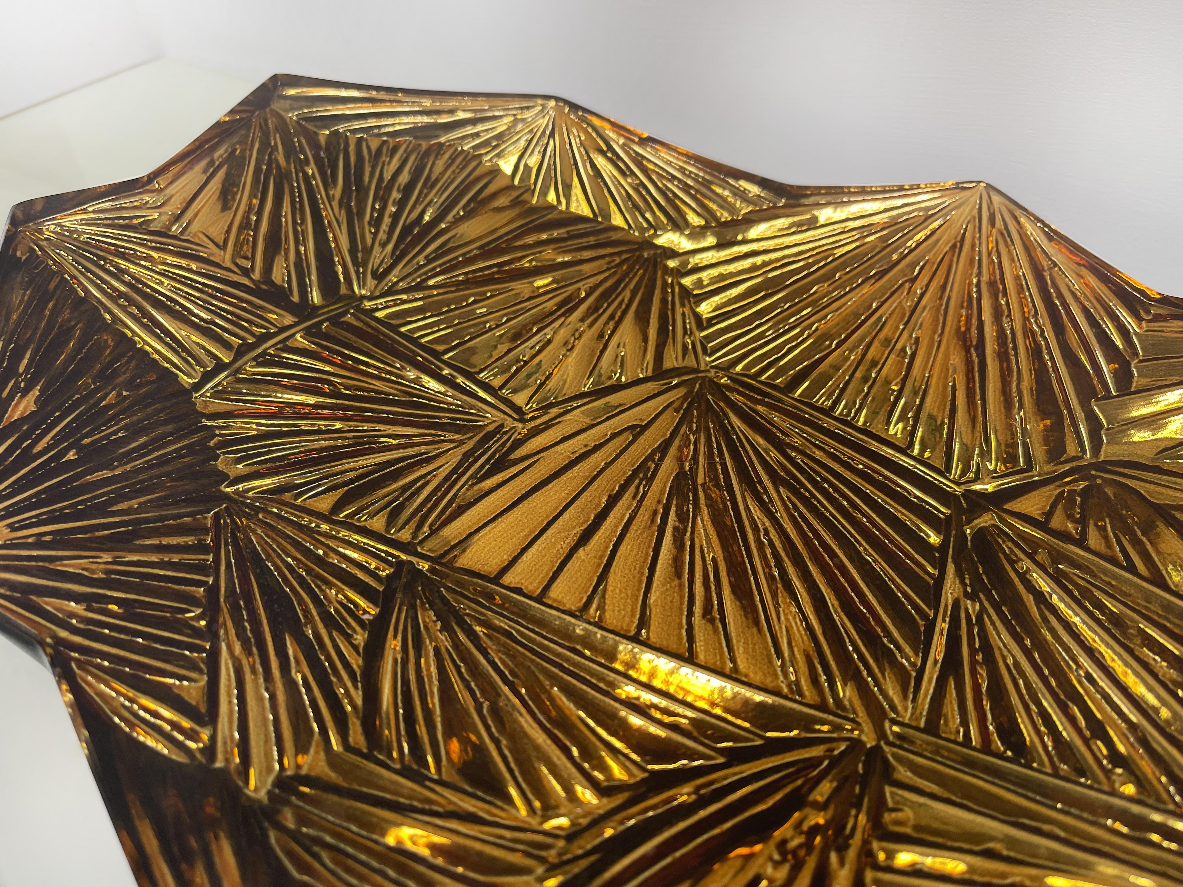Hand-Crafted Contemporary 'Amber' Artistic Bowl Amber and Gold Crystal by Ghirò Studio For Sale