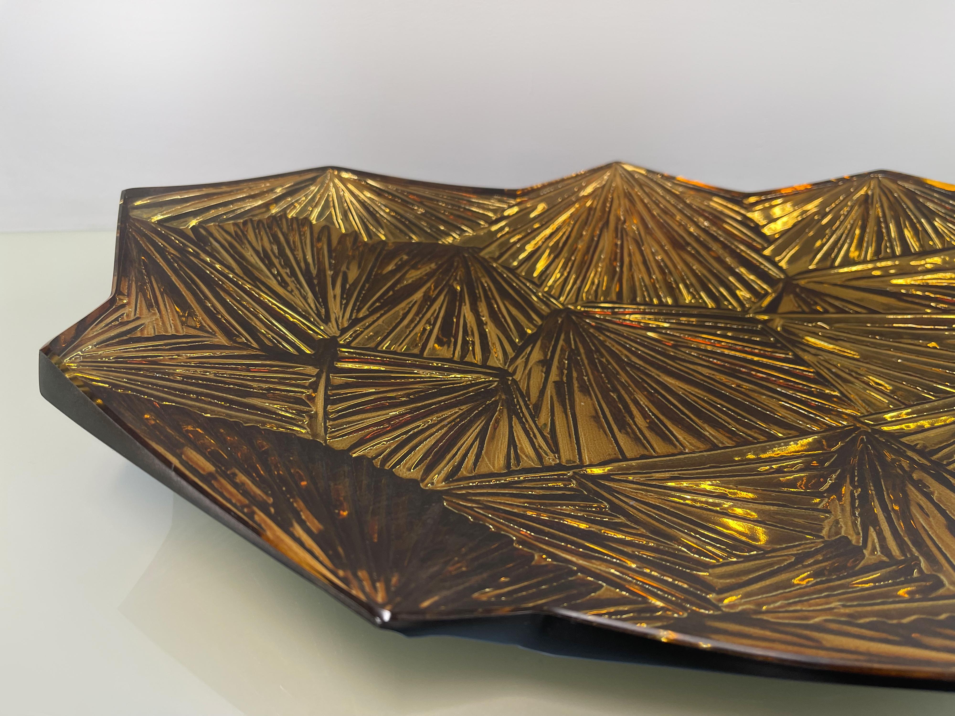 Glass Contemporary 'Amber' Artistic Bowl Amber and Gold Crystal by Ghirò Studio For Sale