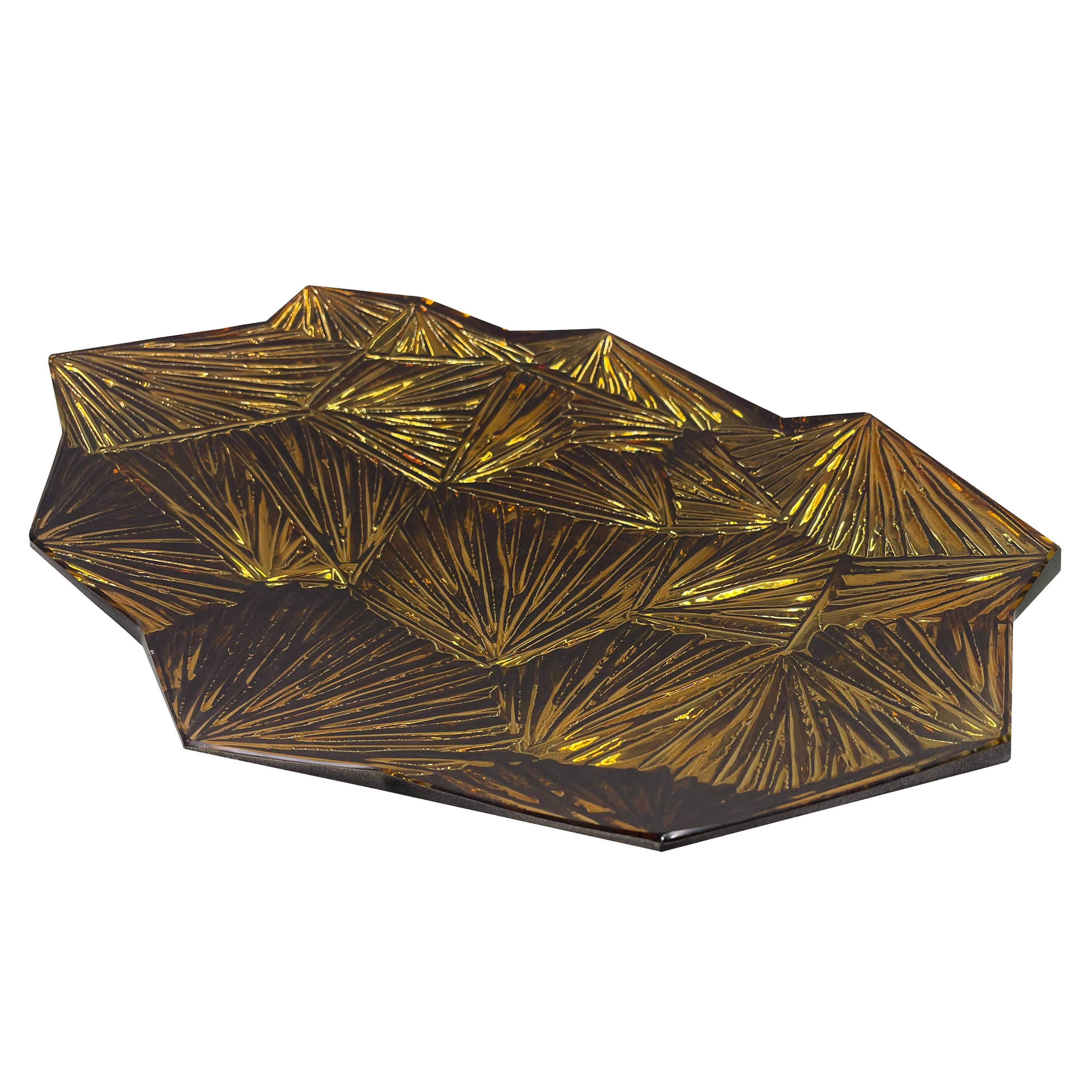 Contemporary 'Amber' Artistic Bowl Amber and Gold Crystal by Ghirò Studio